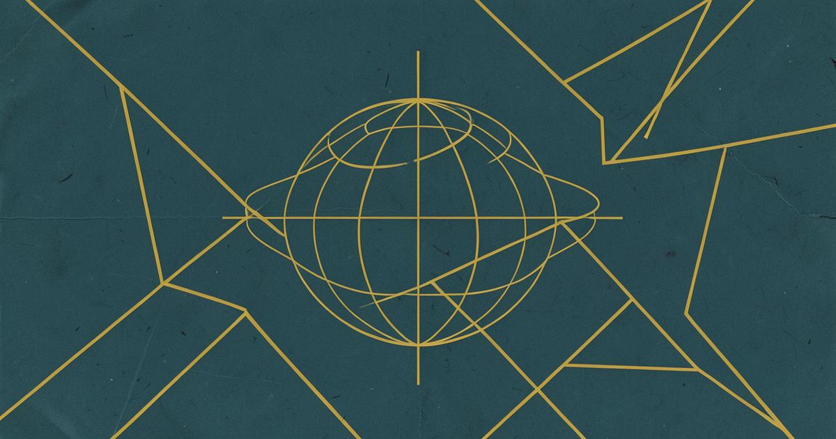 Ilustração geométrica de um globo com linhas orbitais representando rastreamento de sites